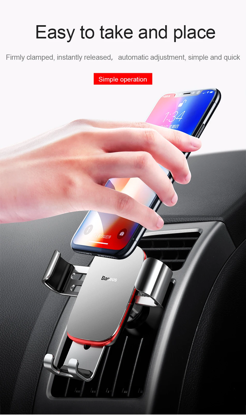 adjustable phone stand Baseus Air Outlet Phone Holder In Car Auto-locked Gravity Car Holder Universal Phone Holder Stand Mount For iPhone 11 Pro X Xs 7 mobile stand for car