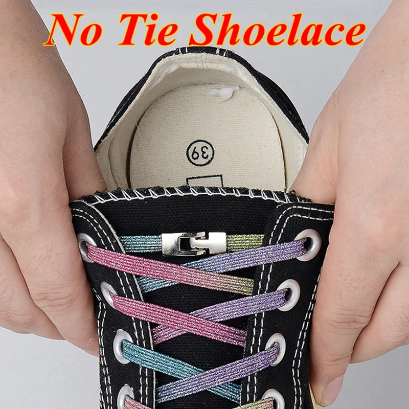 

New Elastic Locking Shoelaces Cross buckle Candy Flats No Tie Shoelace Quick Sneakers Locking Shoe laces Kids Adult Shoelaces