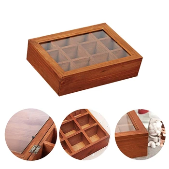 

ABUI-Wooden Multifunctional Storage Box, Classic Wooden Desktop Organizer 12 Adjustable Chest Compartments Storage Organizers Fo