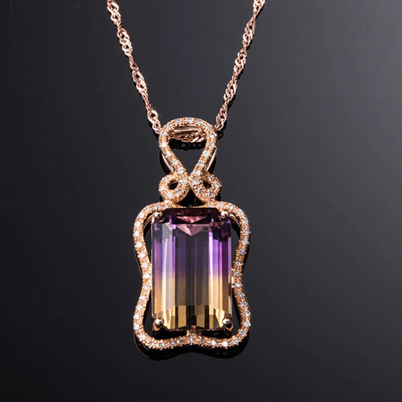 Bague Ringen, роскошное геометрическое серебро 925, ювелирное изделие, цветной драгоценный камень, прямоугольник, Аметрин, ожерелье для женщин, цвет розового золота