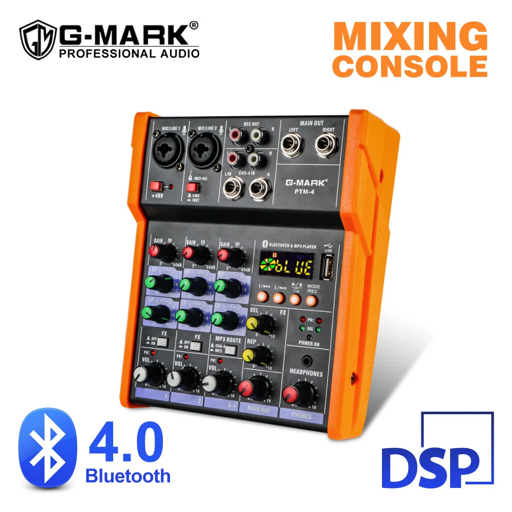 G MARK PTM 4 аудио миксер DJ определения консоль с звуковая карта USB 48В Мощность для ПК