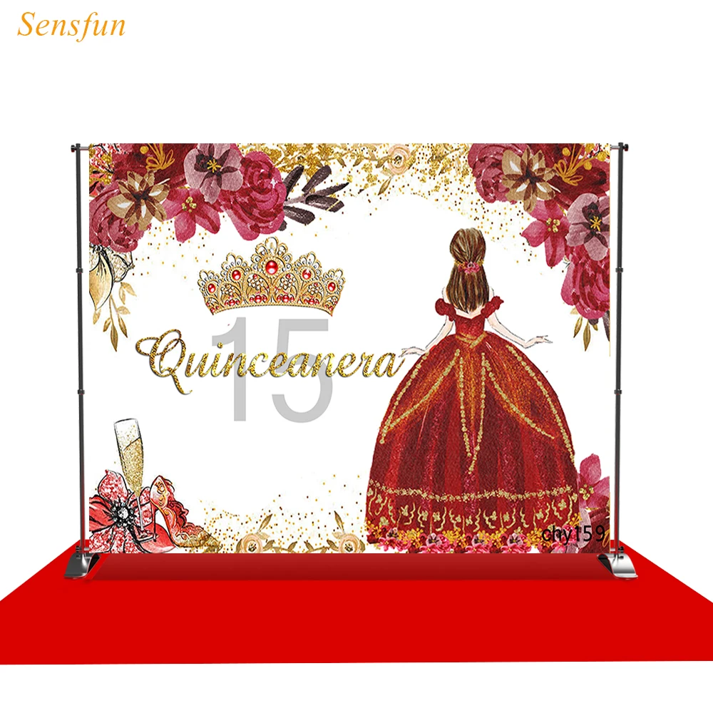 

Sensfun Photographic Backdrop Sweet 15 Quinceanera Decorations Flowers Crown Photography Background Photocall Photo Studio Props