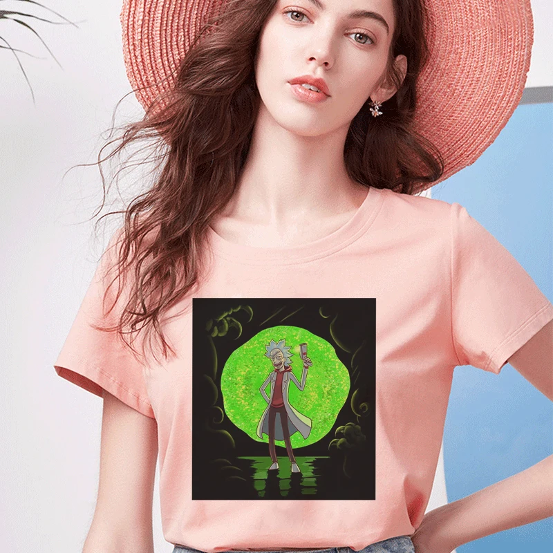 3833-pink Женская футболка Рик и Морти, топы, забавная, новая мода, Harajuku, мультяшная футболка с принтом, винтажная, Ulzzang, графическая футболка, женская одежда - Цвет: 3833-pink