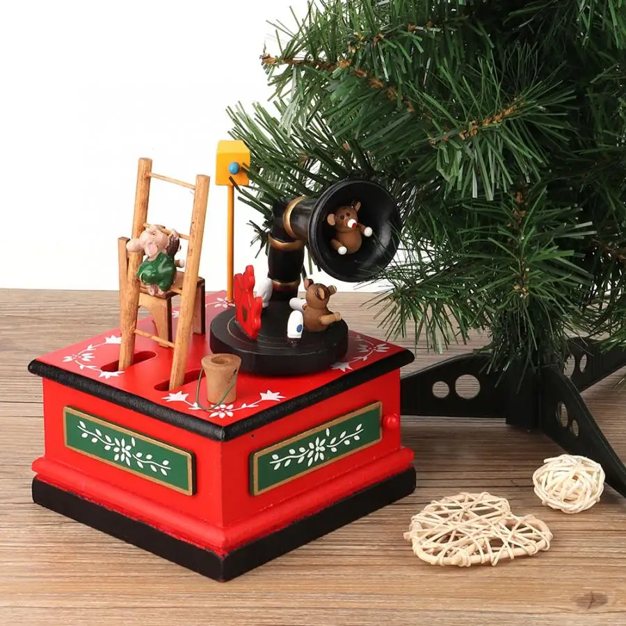 Деревянная музыкальная шкатулка hristmas мультфильм красный Рождество радио форма деревянная окрашенная музыкальная шкатулка Настольный Декор