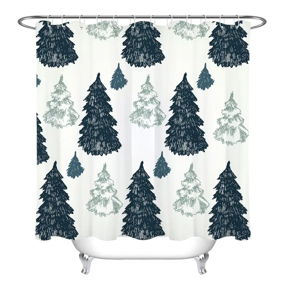 Only Curtain Новинка, простой стиль, Современная занавеска для душа, рождественская ель, принт, белая занавеска для душа, ванная комната, водонепроницаемая, Mildewproof - Цвет: Only Curtain