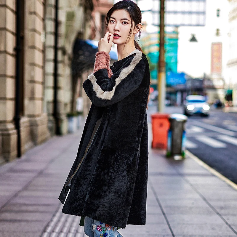 

Женское пальто из натурального меха овцы, зимнее пальто из натуральной шерсти, длинная куртка для женщин, норковая меховая одежда, пальто для женщин K81162 YY880