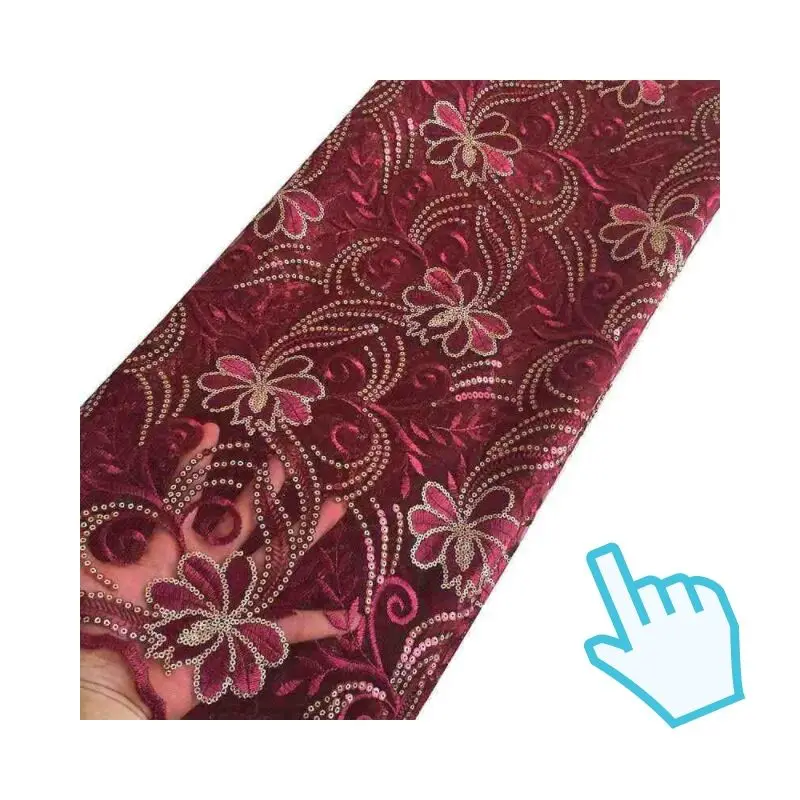 

Wine Sequins French Lace Fabrics 2019 High Quality African Lace Fabrics Embroidery Tulle Net Lace Fabric for Women Dresses