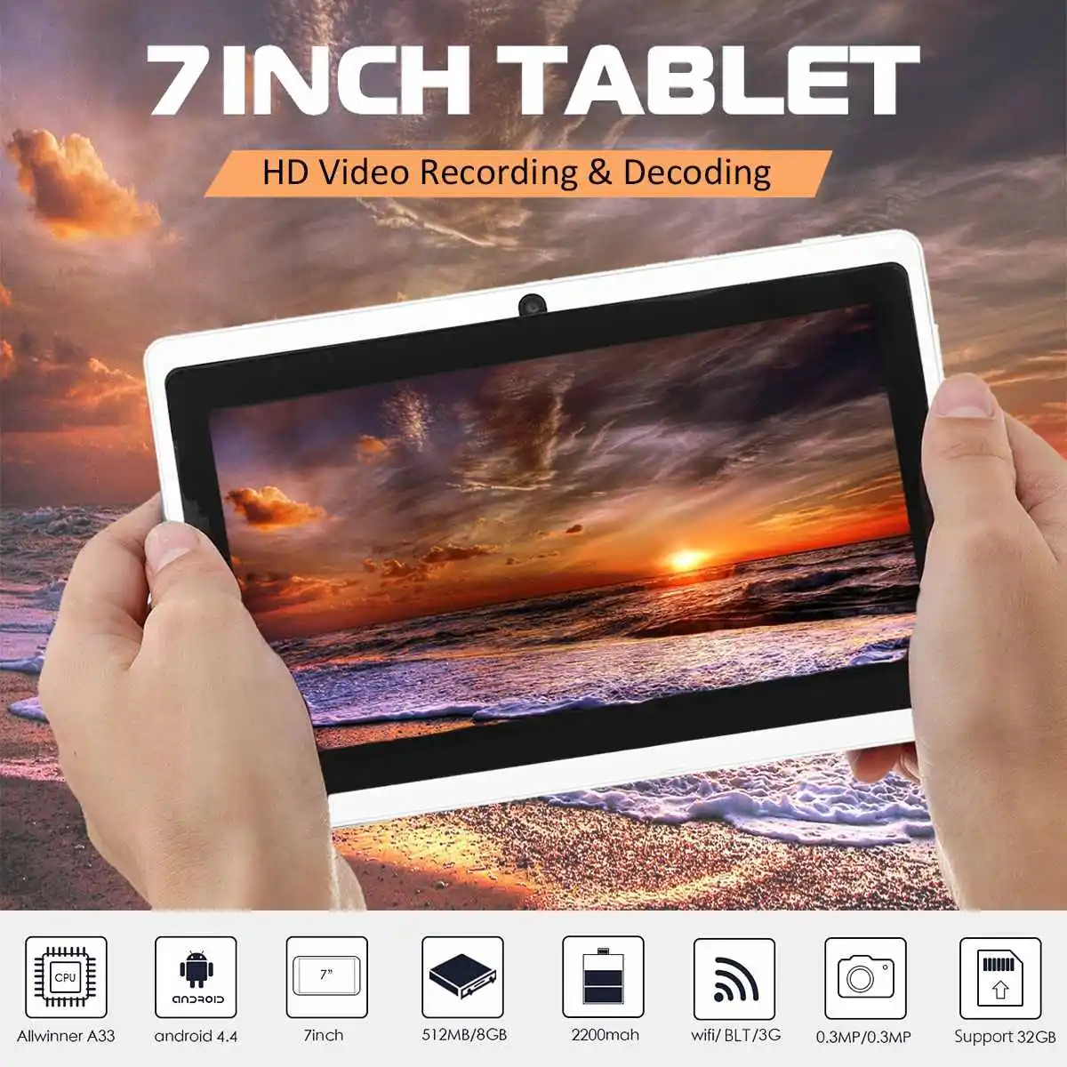 

7inch HD WIFI 800x480 Digital Tablets PC Quad-core Android 4.4 Dual Camera Tablets Wireless bluetooth Photograph Learning Tablet