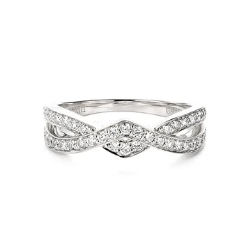 

EDI 14K White Gold Criss Cross Split Ring 0.4ctw G/SI Natural Real Diamond Single Ring For Women Half Eternal Ring