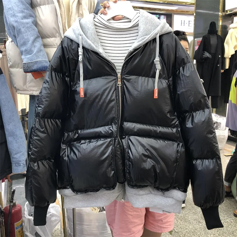 Bf Lazy Wind Женская Осенняя/зимняя поддельная двухсекционная хлопковая стеганая куртка короткая парка с капюшоном пальто Женская свободная теплая верхняя одежда