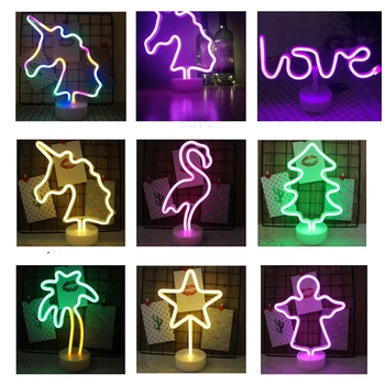 

Rainbow Led Neon Light Sign Holiday Xmas Party Wedding Decorations Flamingo Moon Unicorn Neon Lamp for Kids Room Home Decor Lamp