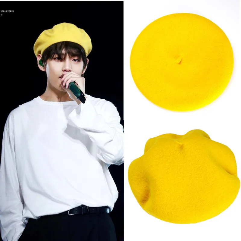 Новый kpop Bangtan hat V же абзац береты желтый корейской версии мужчин и wo осенние