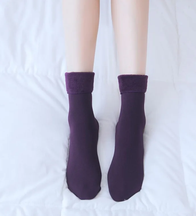 type 1 purple Jeseca зимние плотные теплые шерстяные кашемировые чулки бесшовное бархатное чулки по колено для женщин и девушек - Цвет: type 1 purple