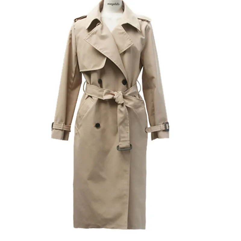 

Women's Straight Trench Coat Spring Autumn Female New Korean Khaki Long Versatile British Black Coat Slim Double Breasted Trench