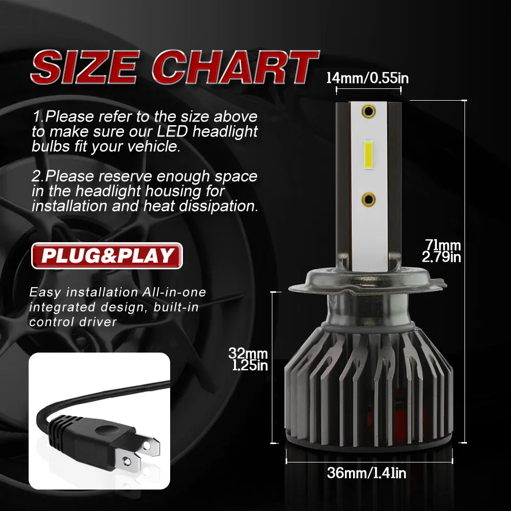 TXVSO8 Super Bright Car Headlights G4 LED Turbo H1 H4 H7 H8 H9 H11 HB3 9005 HB4 9006 Auto Bulb 110W 28000LM Headlamp 6000K