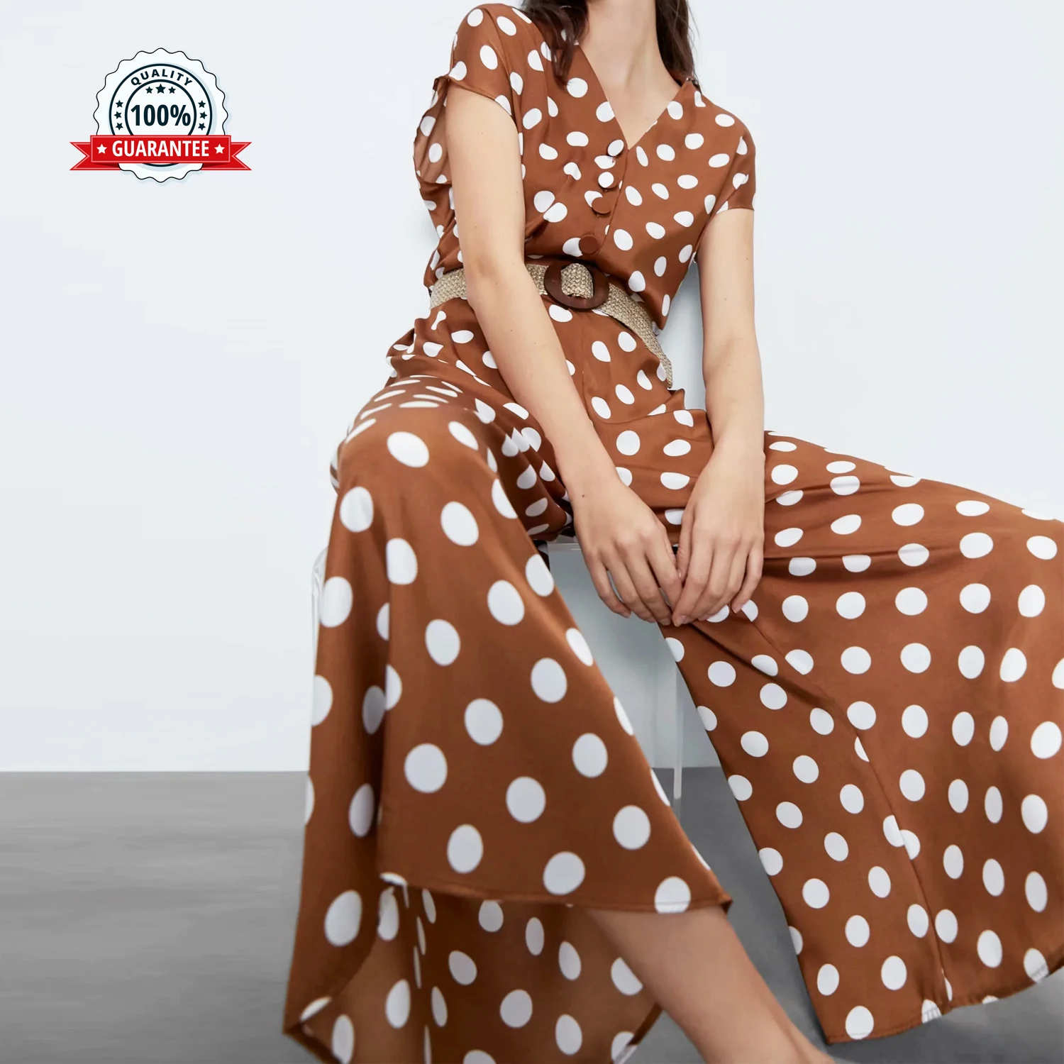 brown polka dot jumpsuit