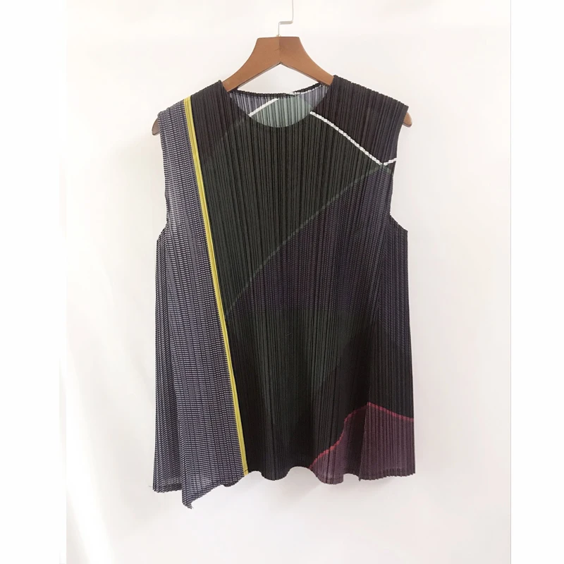 Miyake Fold комплект из двух предметов, модная нательная майка с геометрическим рисунком+ Прямые брюки, костюм