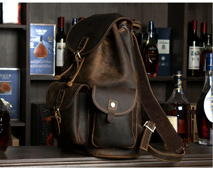 Мужской рюкзак Crazy Horse из натуральной кожи, Винтажный Мужской ретро рюкзак ручной работы, большой классический модный рюкзак для путешествий 98608