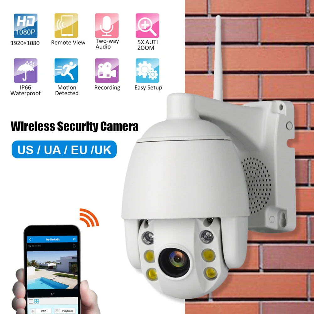 

Wireless PTZ IP Camera Wifi 1080P Outdoor Waterproof Mini Cam P2P 5X Optical Zoom Two Way Audio CCTV Security Camera