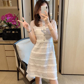 

High Quality Designer Runway Dress Summer Clothes for Women 2020 New Fashion Short Sleeve Mesh Patchwork Embroidery Dress Sexy