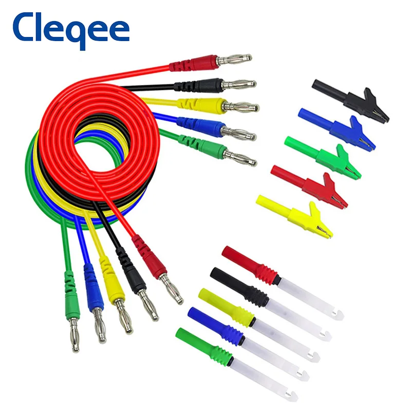 Cleqee P1043B 4mm Banana Plug Test Leads Kit with Saffty Piercing Needle Test Probes + Alligator Clips for Multimeter Testing