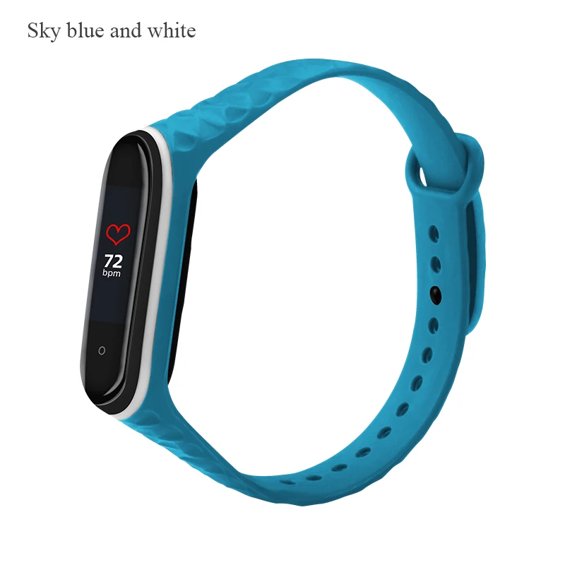 BOORUI двойной цветной Алмазный mi band 4 ремешок для xiaomi mi band 4 3 Силиконовый ремешок для часов браслет correa mi band 3 ремешок - Цвет: Sky blue white