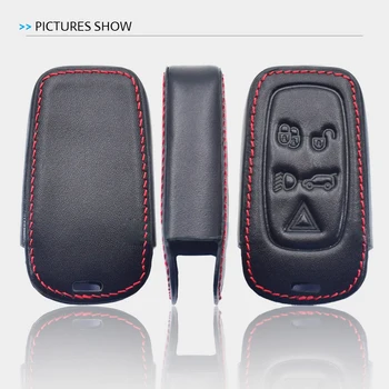 

High Quality And New Leather Key Case For Land Rover Sport Evoque Black Red Line Smart Key Holder 5 Keys