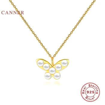 

CANNER Real 925 Sterling Silver Necklace ins wind small butterfly pearl Necklace For Women 2020 Jewelry Chain 18k Bijoux Collar