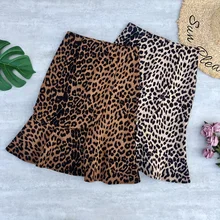 Женские юбки, замшевые леопардовые короткие юбки с высокой талией и оборками, Женская Сексуальная мини-юбка размера плюс, Jupe Femme