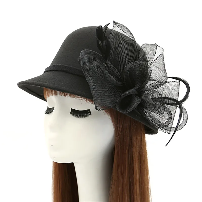 

New Arrival Autumn Winter Polyester Ladies Fedora Hat Dome Top with Floral Fedora Hat For Woman 6colors Bucket Hat