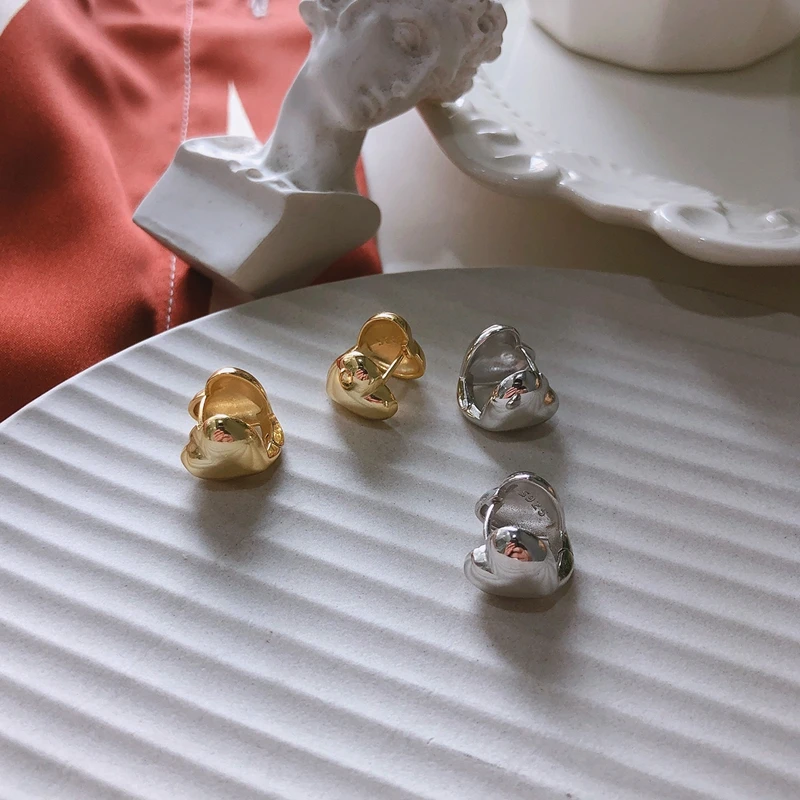 Silvology 925 серебряные серьги-гвоздики в форме сердца Золотые глянцевые толстые скандинавские стильные элегантные серьги для женщин модные ювелирные изделия