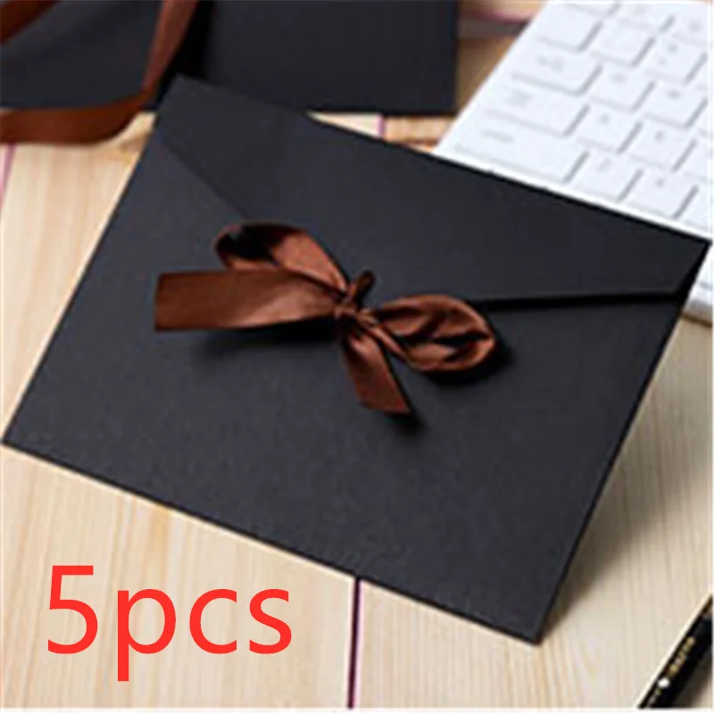 1/5pcs Classical Black Vintage Ribbon Pearl Paper Envelope 4 Colors Kraft Envelope for Wedding Invitation Envelope Gift Envelope - Цвет: black 5pcs