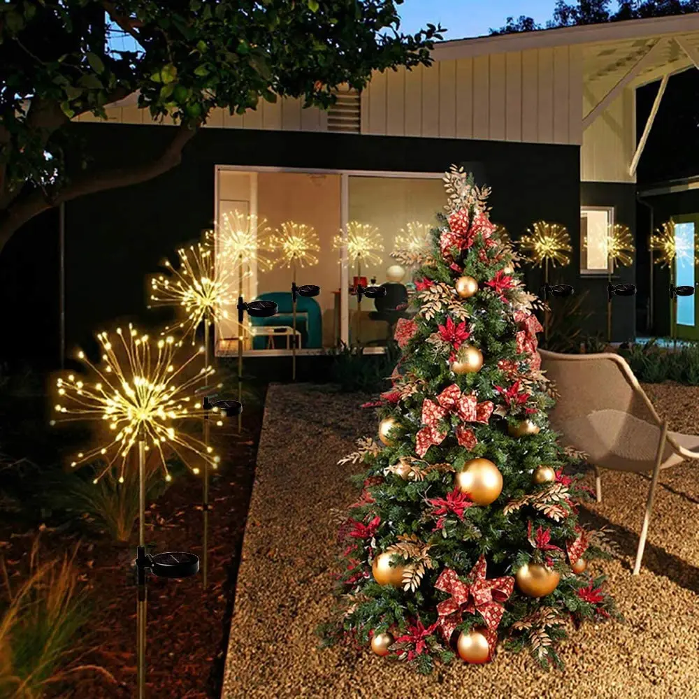 Solar LED Firework Lights Outdoor Grass Dandelion Fireworks Lamp Flash String Lights for Garden Lawn Landscape Christmas Lights