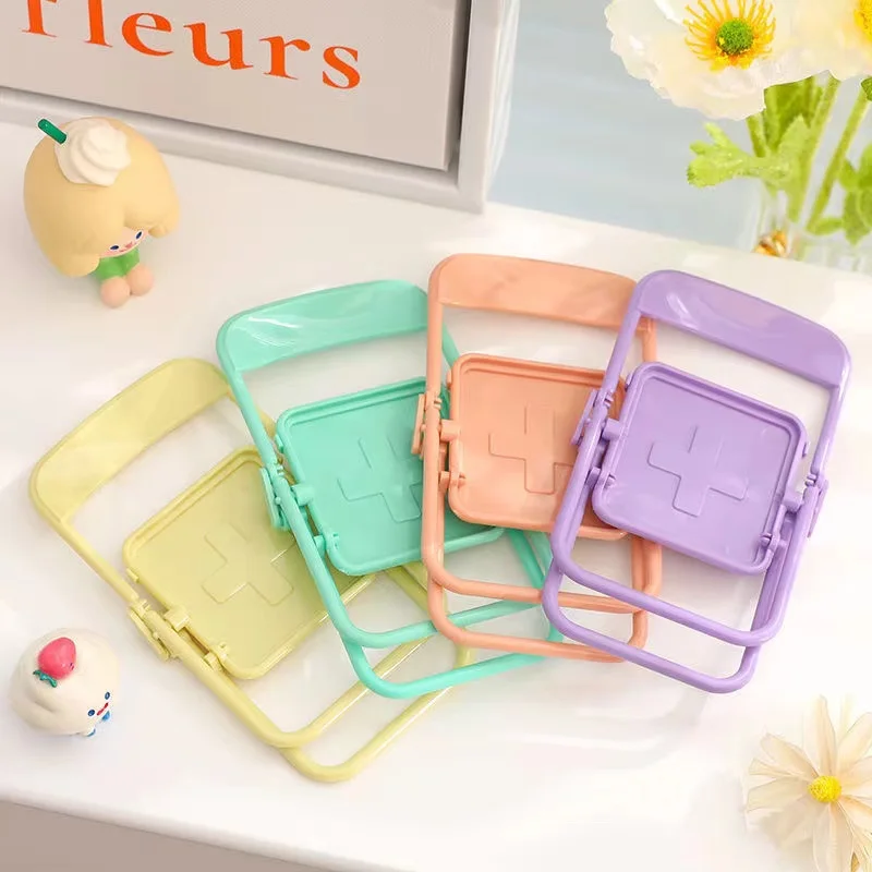 iphone charging dock Portable Mini Mobile Phone Stand Desktop Chair Stand 4 Color Adjustable Macaron Color Stand Foldable Shrink Decoration Decoratio mobile phone stand for desk