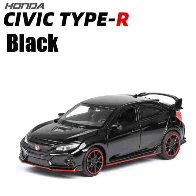 Новинка 1:32 Масштаб HONDA CIVIC TYPE-R автомобиль металлические Игрушки Diecasts и игрушечные автомобили Модель автомобиля Звук Свет Высокая Игрушечная машина игрушки для мальчиков - Цвет: black