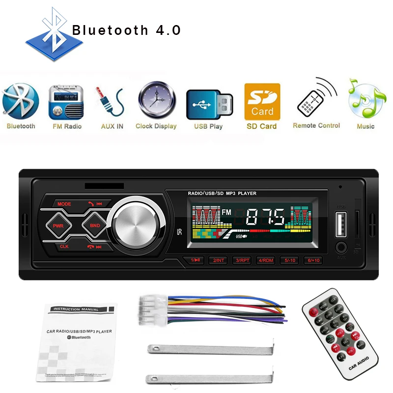 

1 Din 12V Car MP3 Player Bluetooth Car Kit Multimedia Player Car Stereo Radio Receiver Aux USB Music Fm Transmitter modulator