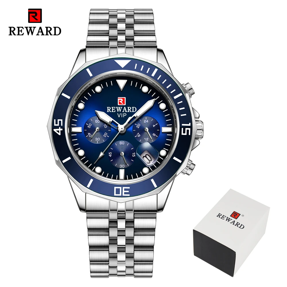 REWARD New Fashion Mens Watches Full Steel Chronograph Waterproof Watch Top Brand Sport Quartz Men Wrist Watch Relogio Masculino 