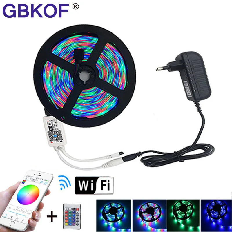 cheap RGB LED Strip Light SMD 2835 5M Waterproof RGB Tape DC12V Ribbon diode led Strips Light Flexible Stripe Lamp IR WIFI Controller