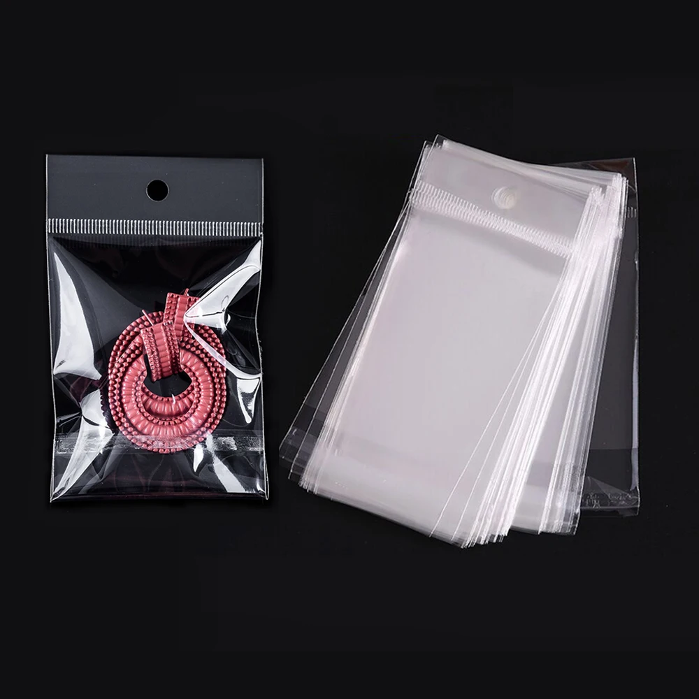 50/100pcs Transparent Self Sealing Adhesive Pouch OPP Bag Plastic Storage Bags with Hang Hole for Jewelry Retail Display Package