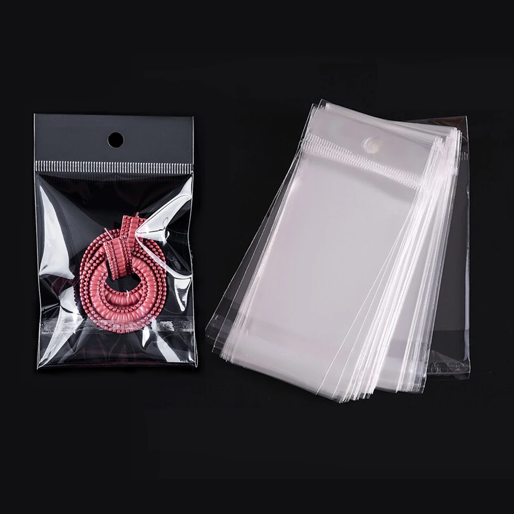 50/100pcs Transparent Self Sealing Adhesive Pouch OPP Bag Plastic Storage  Bags with Hang Hole for Jewelry Retail Display Package
