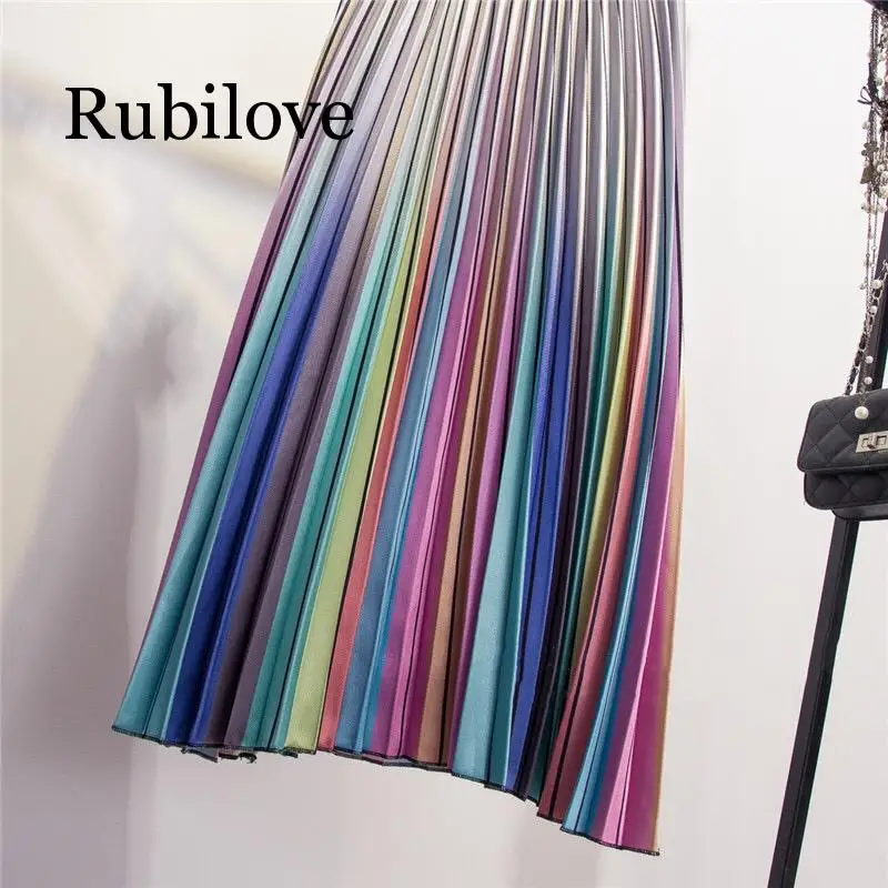 Rubilove, летние женские юбки, нижняя серия, модная Женская Полосатая юбка с высокой талией, трапециевидная плиссированная юбка для женщин