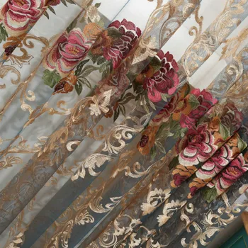 

Luxury Embroidered Flower Organza Fabric Curtains Voile For Living Room Sheer Curtains Drapes For Bedroom Door Balcony