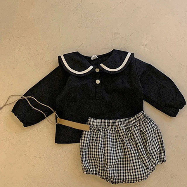Toddler Baby Girls Boys Clothing Suit Corduroy T-Shirt Tops+Plaid PP Shorts Spring Autumn Korean Style Baby Girls Boys Clothes 3