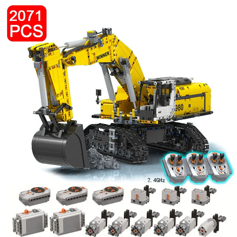 7121-Technical Remote Control Crawler Excavator Car Truck Model Building Block RC Engineering Vehicle Brick Toy For kids 2071pc | Игрушки и