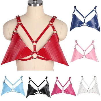 

PU Leather Harness Chest Tassel Body Bondage Leather Belt for Women Body Cage Bra Harajuku Gothic Rave Sexy Harness Lingerie