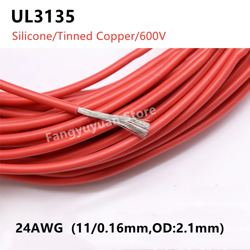 

1M 24AWG Silicone Rubber Wire Electron Copper Wire Insulated LED Lamp Lighting Cable Soft Flexible High Temperature Line UL3135