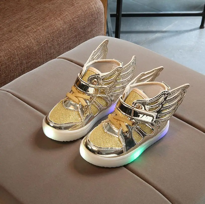 With Wings Kids Sport Running Shoes With Light Sneakers Boy Girls Brand Luminous Casual Canvas Shoes Baby LED Fashion Boots