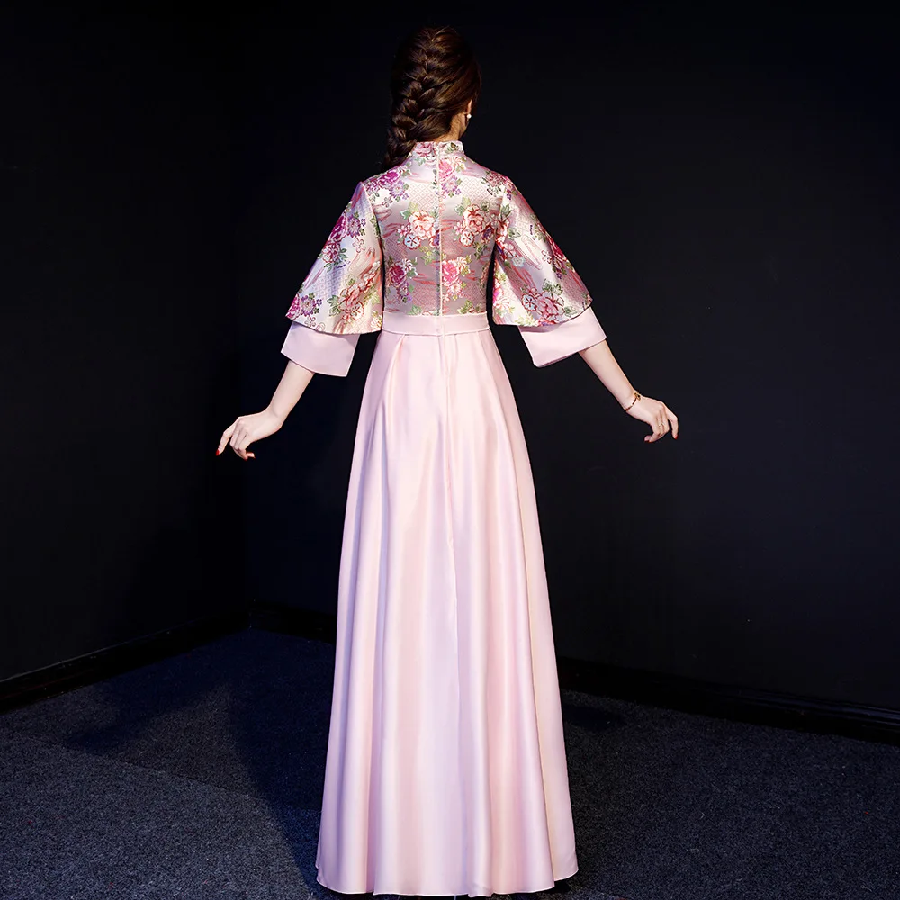 Новые розовые женские вечерние Длинные Cheongsam воротник стойка вечерние платья Элегантное платье для выпускного Qipao Ретро Vestido s-xxl