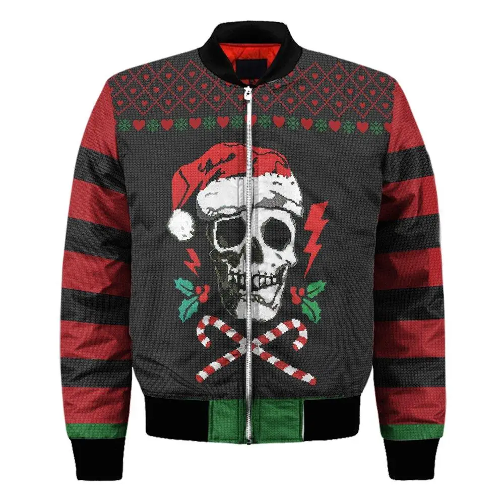 Christmas Winter Fashion Mens Bomber Jacket funny skull 3D Printing Thick Pocket Zip coat Unisex Casual Warm Zipper jacket FX-02
