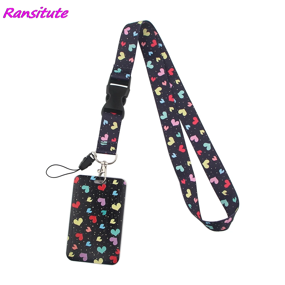 Ransitute R1552 Colorful Heart-shaped Fashion Lanyards ID Badge Holder Bus Pass Case Cover Slip Bank Credit Card Holder Strap